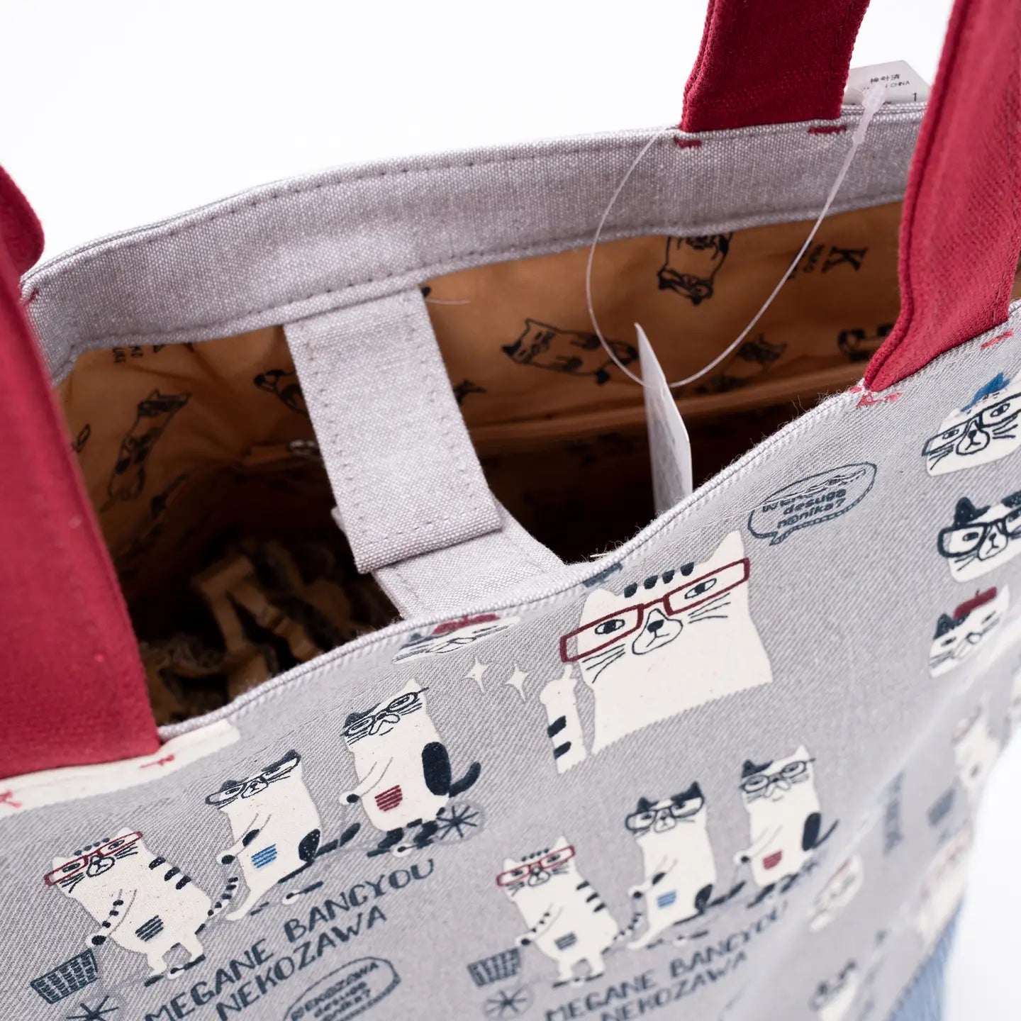 Kusuguru Japan Glasses Cat Stripe Tote Bag - Gray