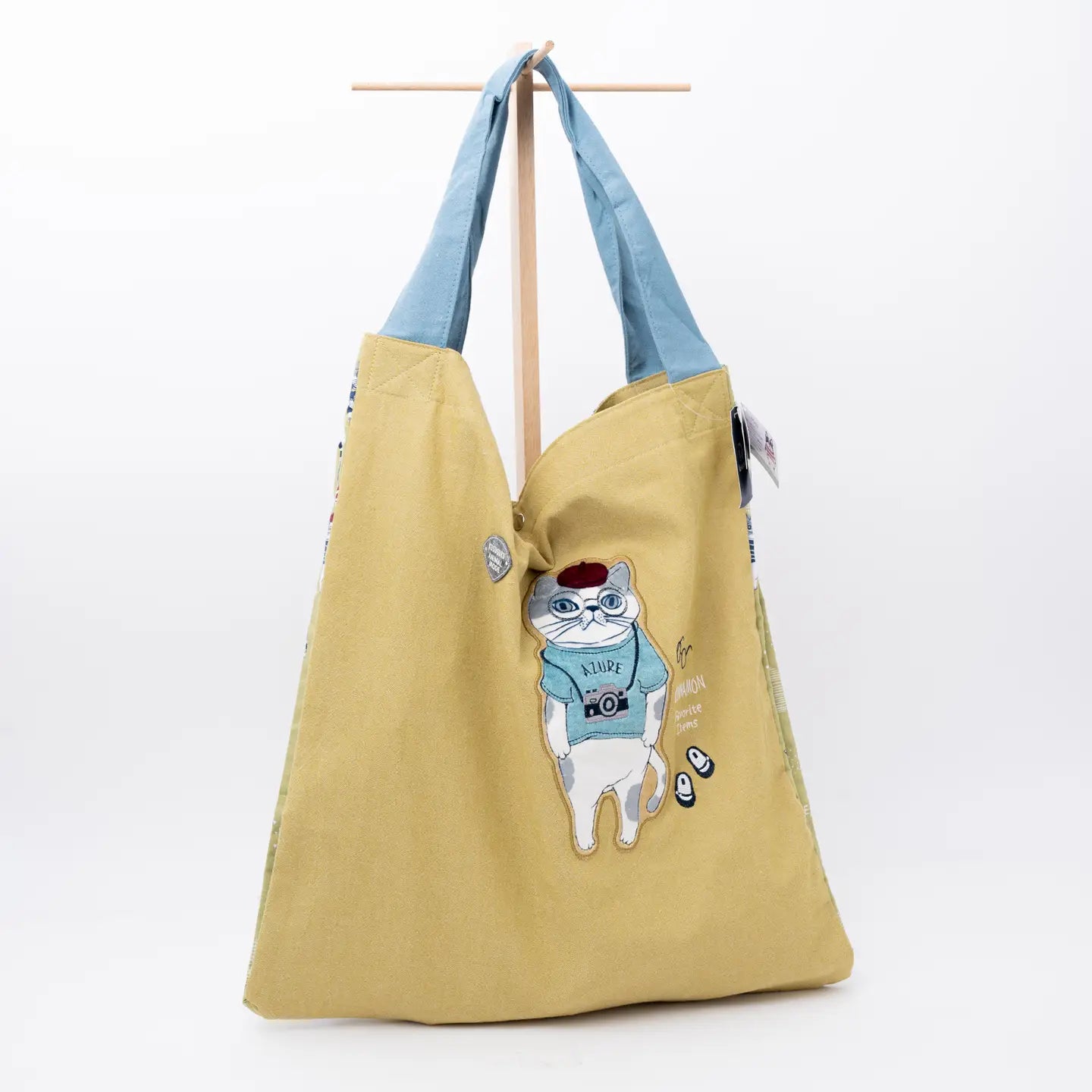 Kusuguru Japan Cat Embroidered Large Tote Bag - Yel
