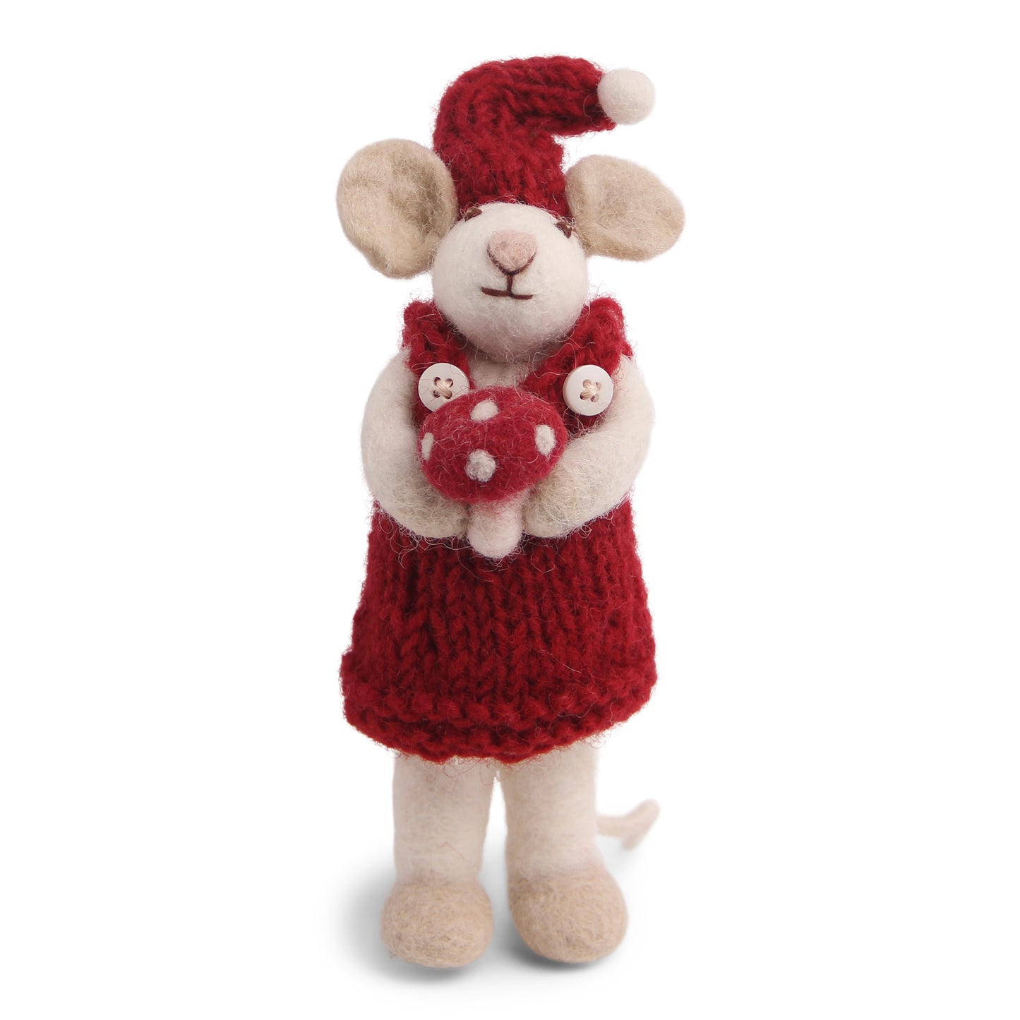 Felt Small White Girly Mouse w/Mushroom Ornament