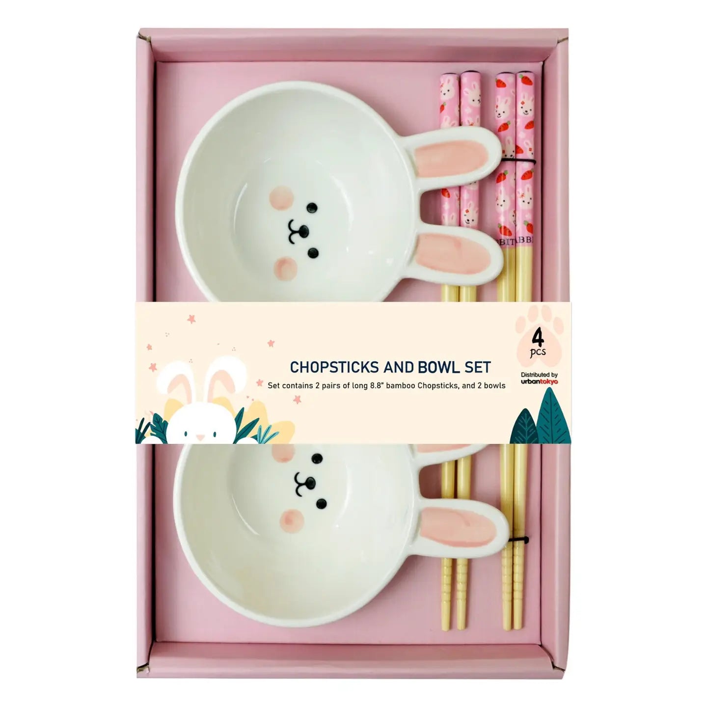 Rabbit 2 Pair Wooden Chopsticks and Small Dish Gift Set