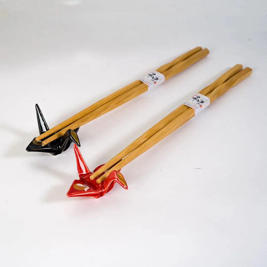 Crane Moon Design Origami Crane 2 Pair Chopsticks and Chopsticks Rests Gift Set
