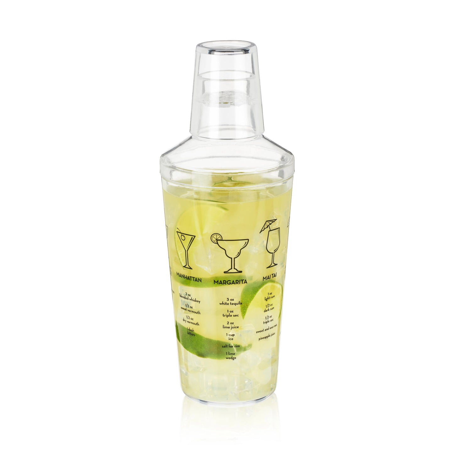 Maraca™ Plastic Shaker w/ 7-Printed Cocktail Recipes - 16 oz