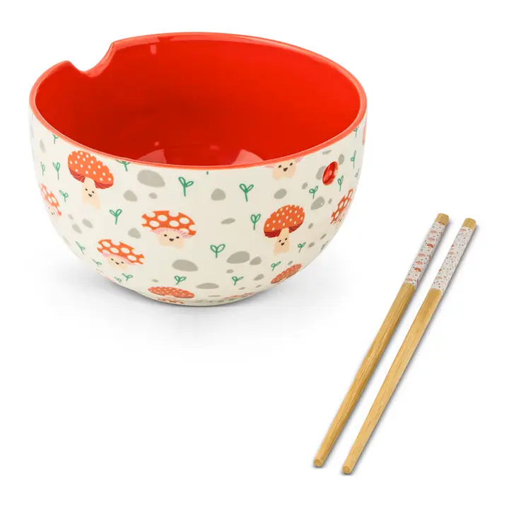 Ramen Bowl w/ Chopsticks - Character Mushrooms 26oz.