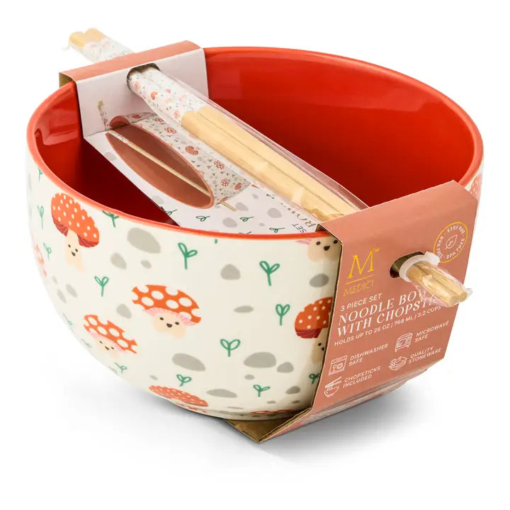Ramen Bowl w/ Chopsticks - Character Mushrooms 26oz.