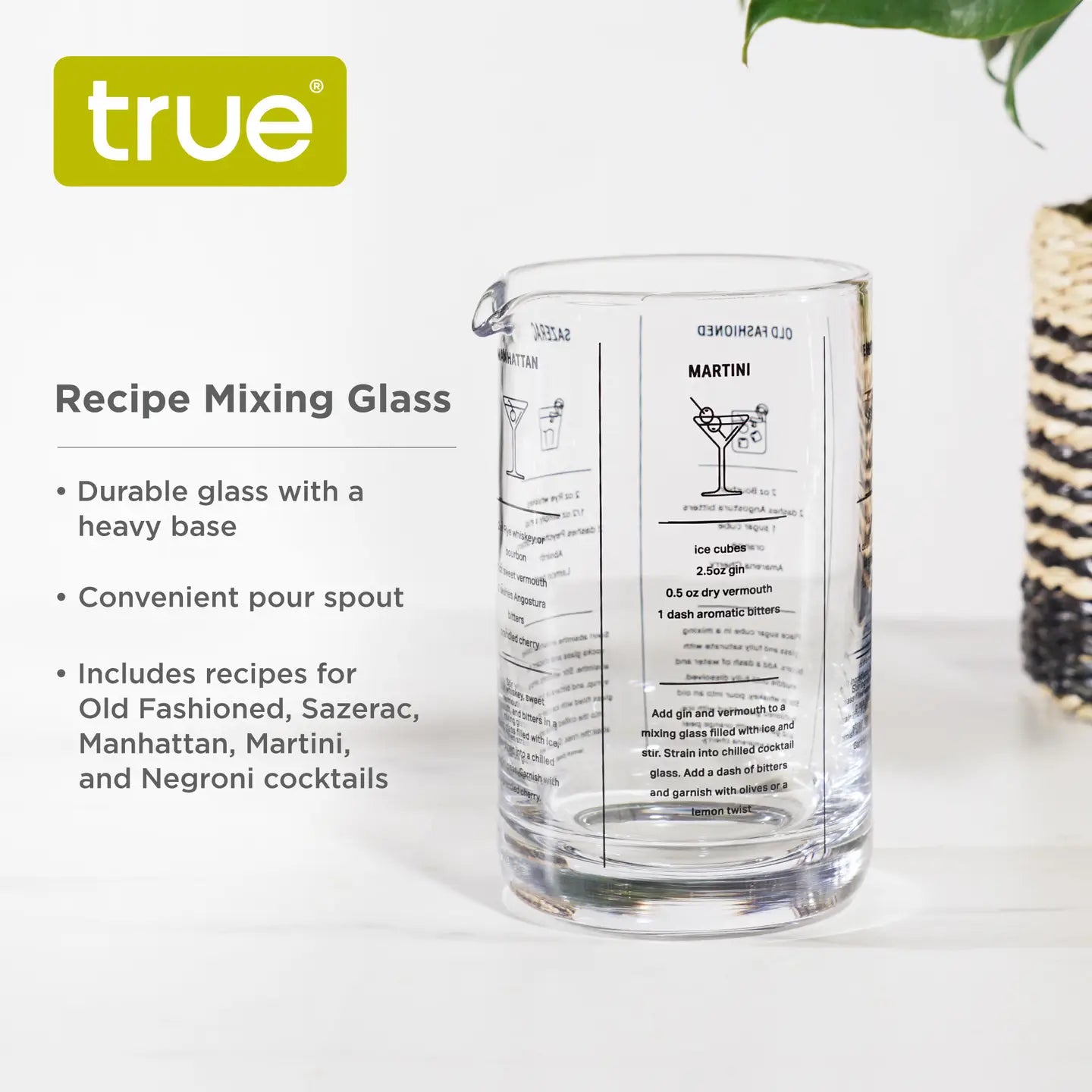 5-Cocktail Recipe Glass Mixing Glass w/ Heavy Base - 17 oz