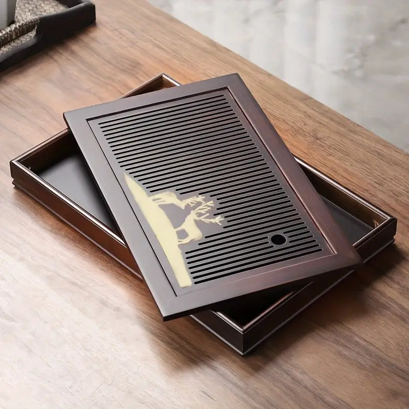 Tea Tray, Solid Wood Bamboo with Design