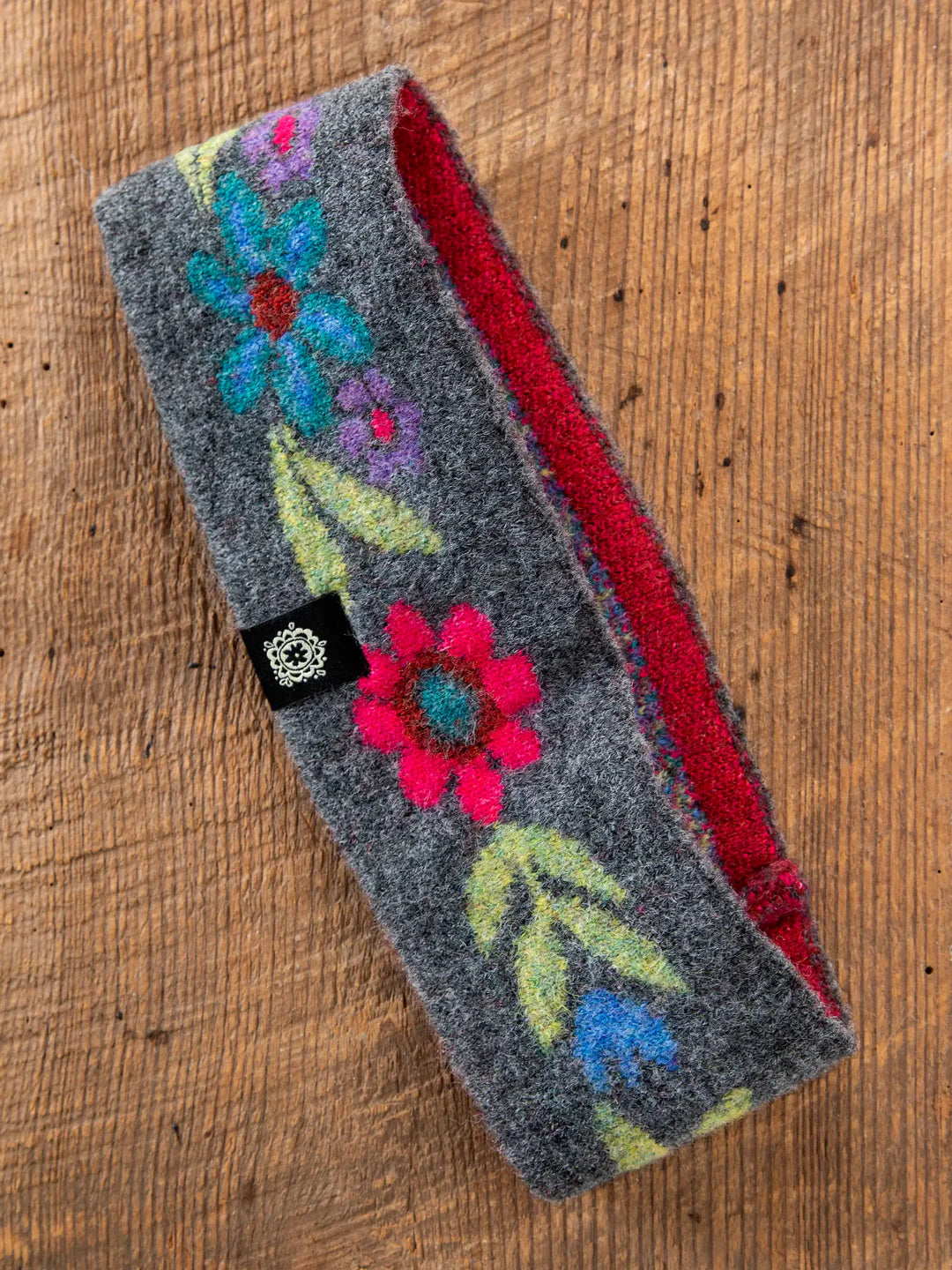 Intarsia Head Warmer - Charcoal Flowers
