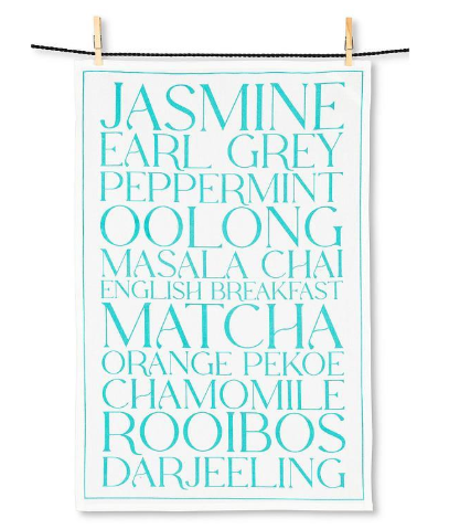 Tea Types Text Kitchen Towel