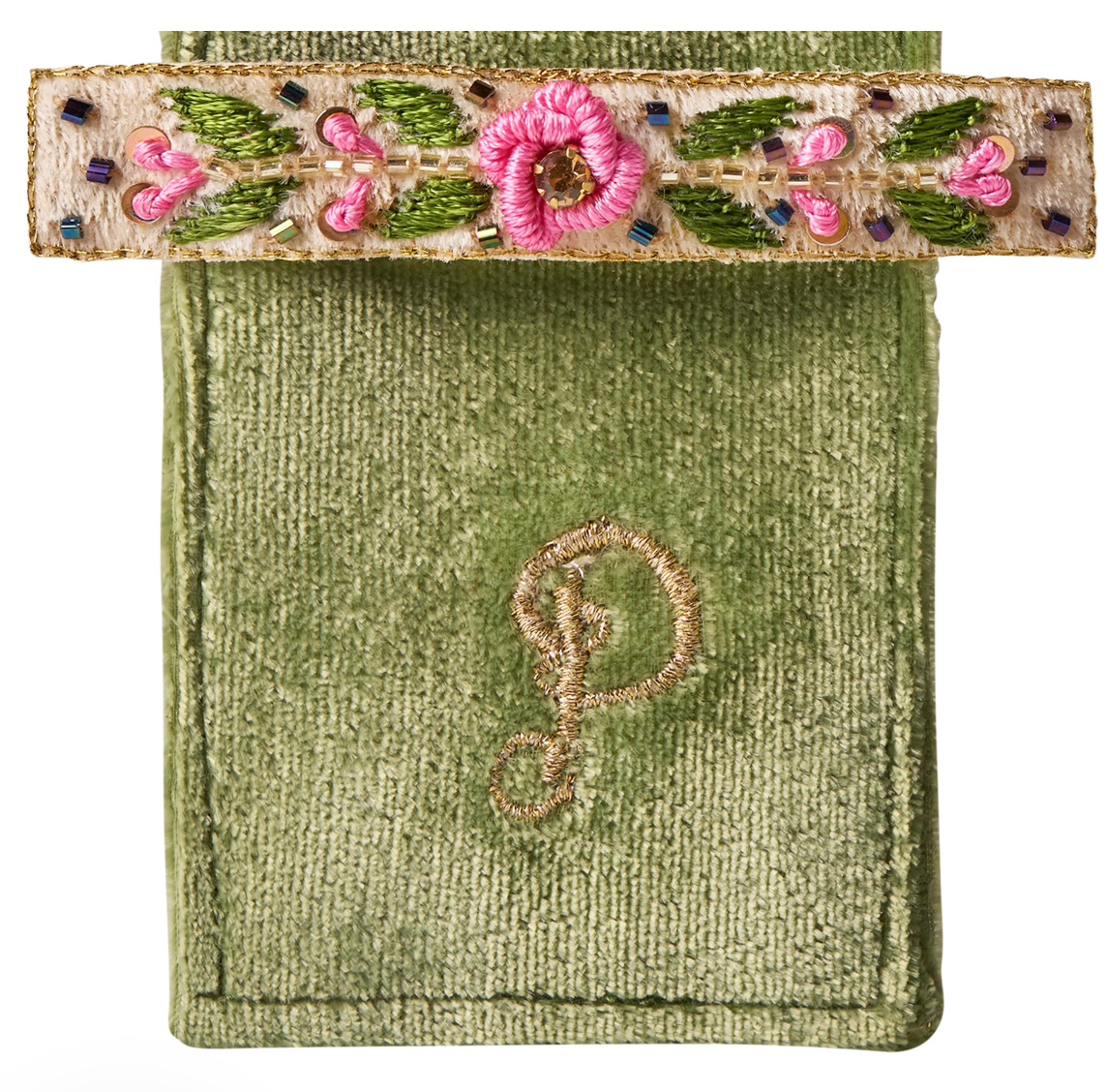 Embroidered Barette - Mint Floral Vine