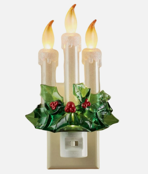 Night Light: 8"H 3 Candle w/ Holly