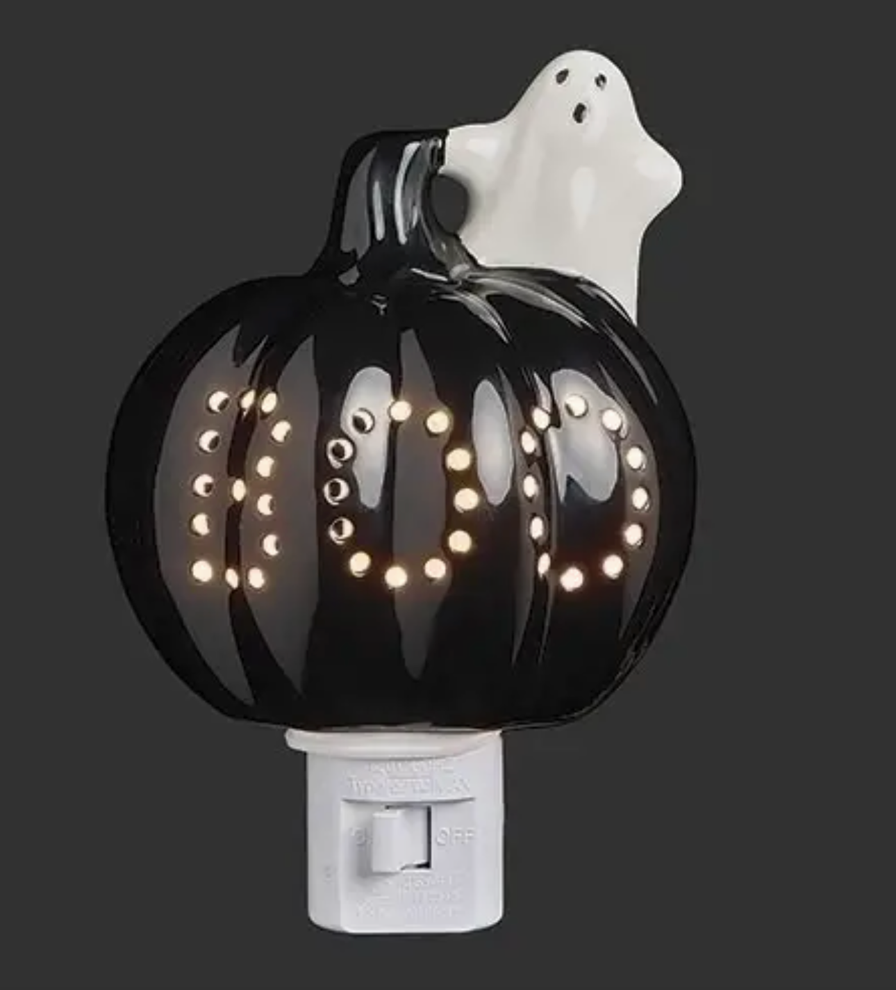Nightlight - 5"H Ceramic Black Pumpkin with Ghost