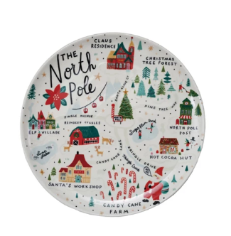 11" Round Stoneware Plate with North Pole Scene