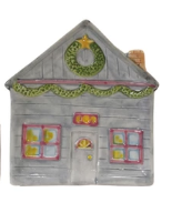 Hand-Painted Stoneware House Shaped Dish