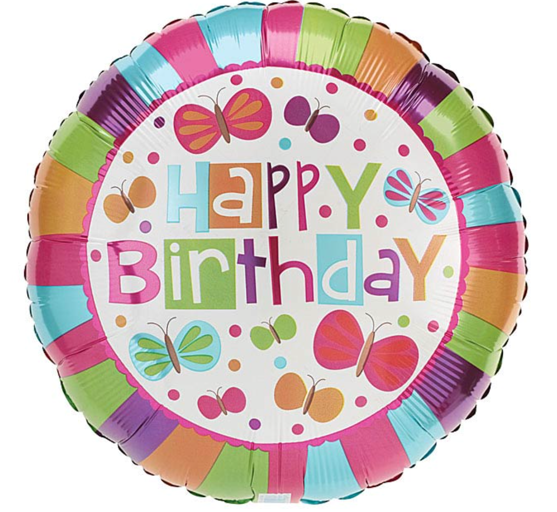 18" PKG HBD HAPPY BIRTHDAY BUTTERFLIES BALLOON