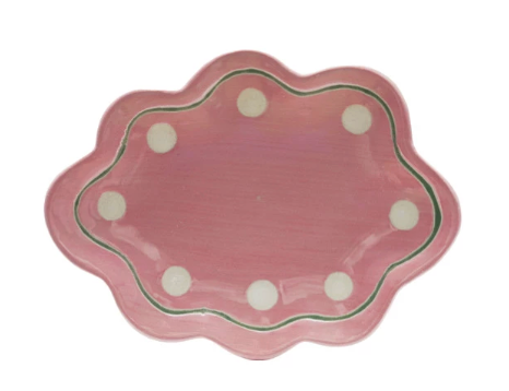 Stoneware Scalloped Dish w/ Wax Relief Design