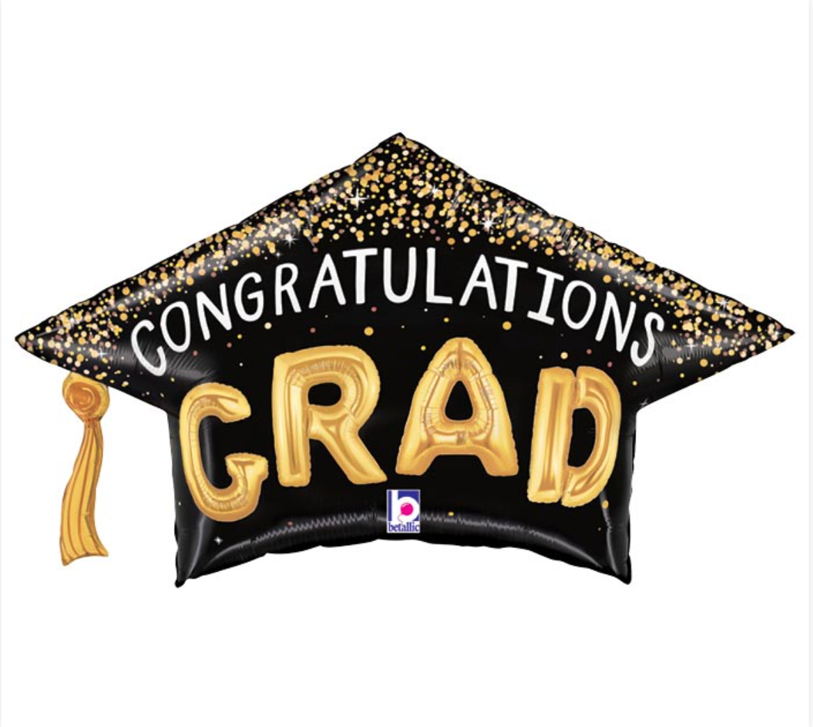 30" PKG CONFETTI GRAD HAT CONGRATULATION BALLOON