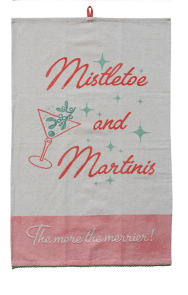 Cotton & Linen Printed Tea Towel with Holiday Bar Saying