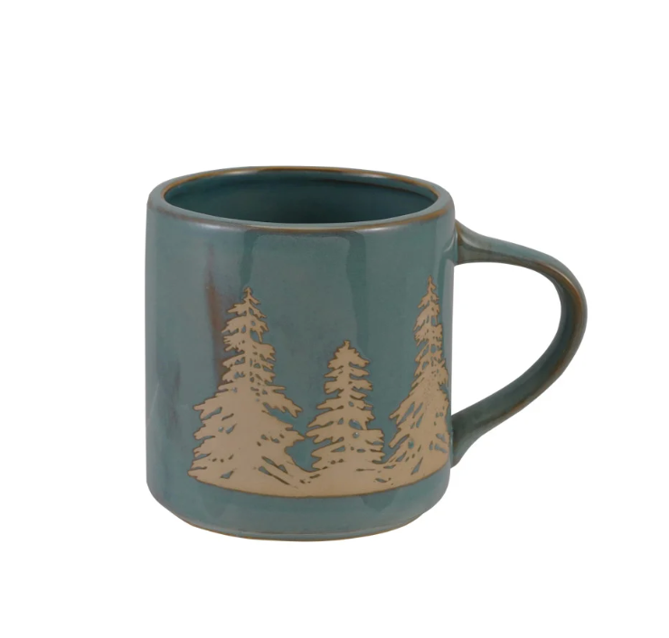 16 oz. Stoneware Mug with Wax Relief Trees