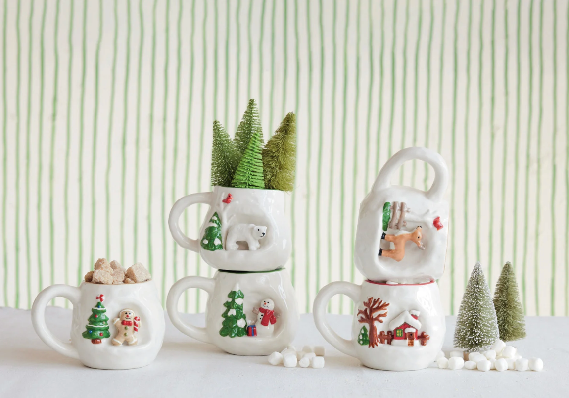 14 oz. Hand-Painted Stoneware Mug with 3D Scene