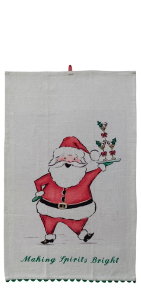 Cotton Slub Printed Tea Towel with Holiday Cocktail Image