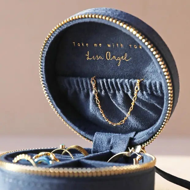 Jewelry Case - Sun & Moon Embroidered Round in Navy