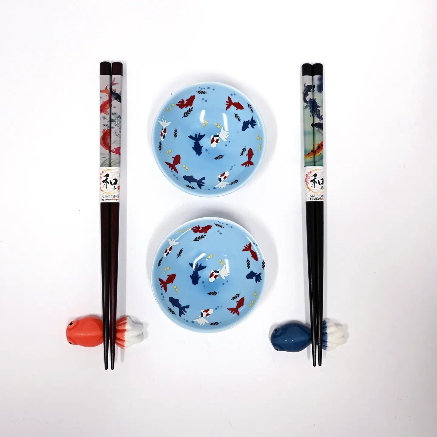 Goldfish Kingyo 2 Pair Wooden Chopsticks, Chopsticks Rest and Sauce Dish Gift Set