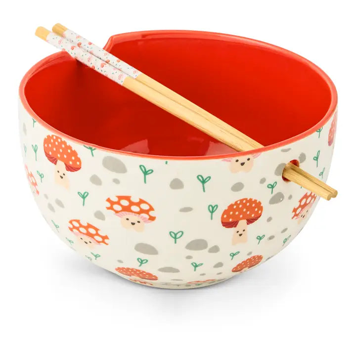 Ramen Bowl w/ Chopsticks - Character Mushrooms 26oz.