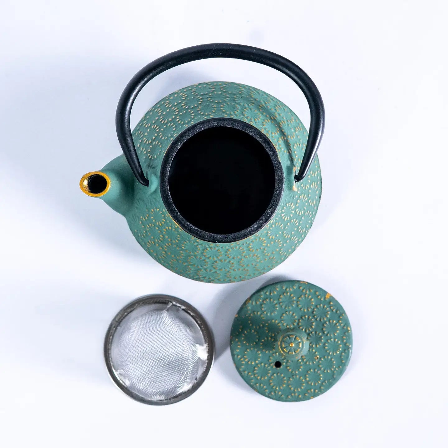 Small Cast Iron Teapot with Infuser – Chrysanthemum Green, 10 oz