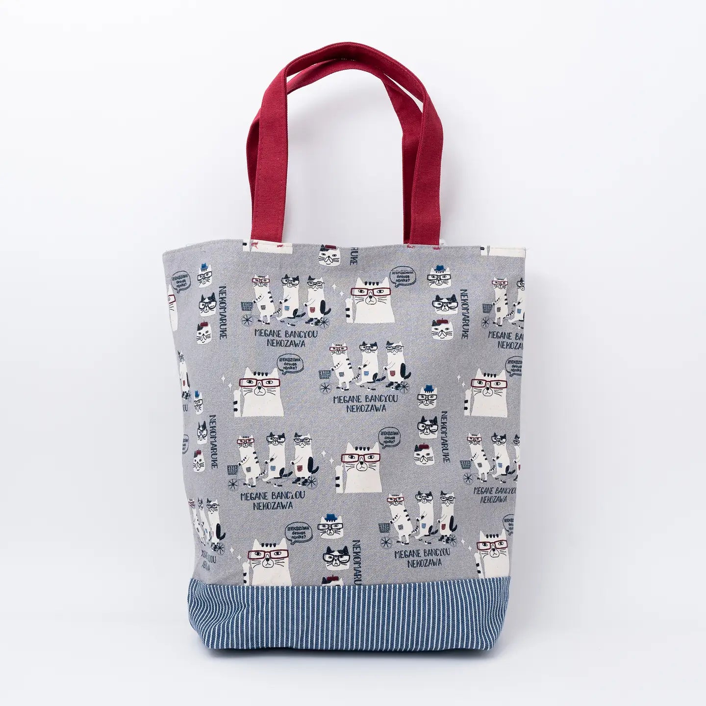 Kusuguru Japan Glasses Cat Stripe Tote Bag - Gray