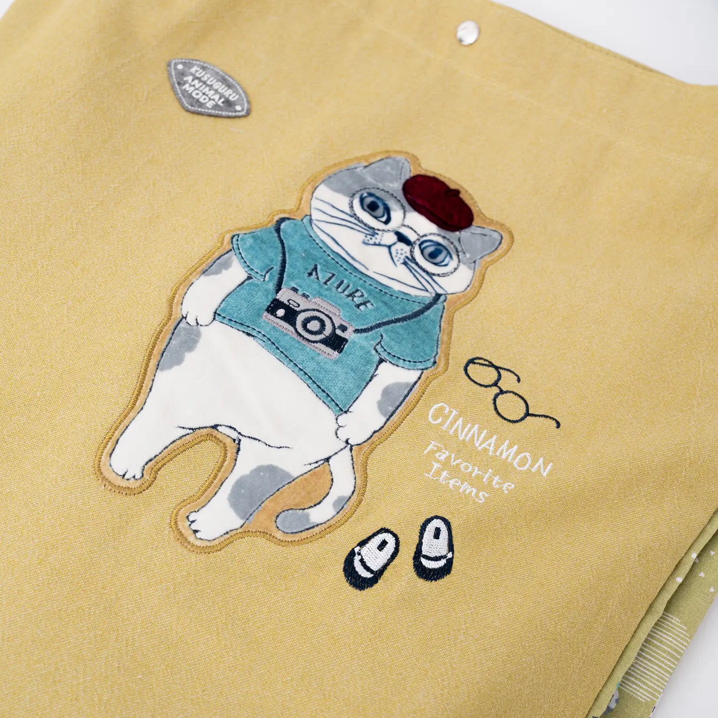 Kusuguru Japan Cat Embroidered Large Tote Bag - Yel