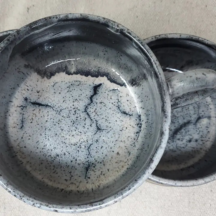 Flower Garden Soup Bowl in Snow Storm Glaze (Handmade)