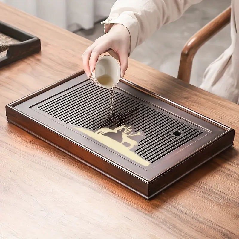 Tea Tray, Solid Wood Bamboo with Design