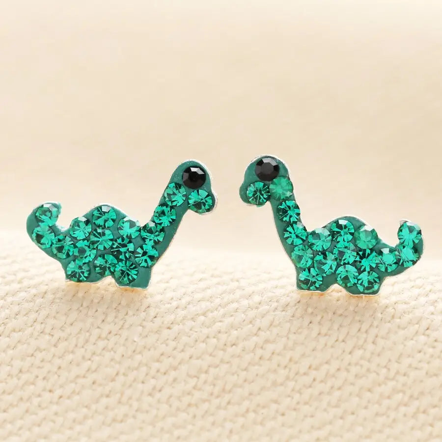 Sterling Silver Preciosa Crystal Dinosaur Stud Earrings