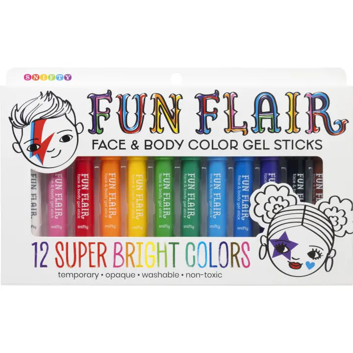 Fun Flair Face & Body Color Gel Sticks Set of 12