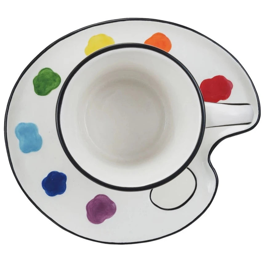 Ceramic Paint Palette Saucer w/ Teacup Set of 2