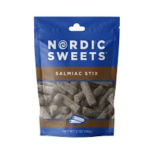 Nordic Sweets® Salty Licorice Salmiac Heksehyl Stix Resealable Peggable Pouch