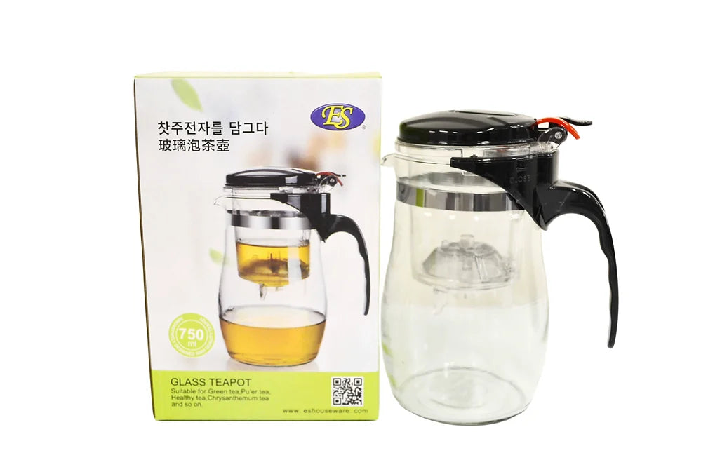 Glass Teapot 750ml with Stainless Steel Strainer and Perfect Pot Lid