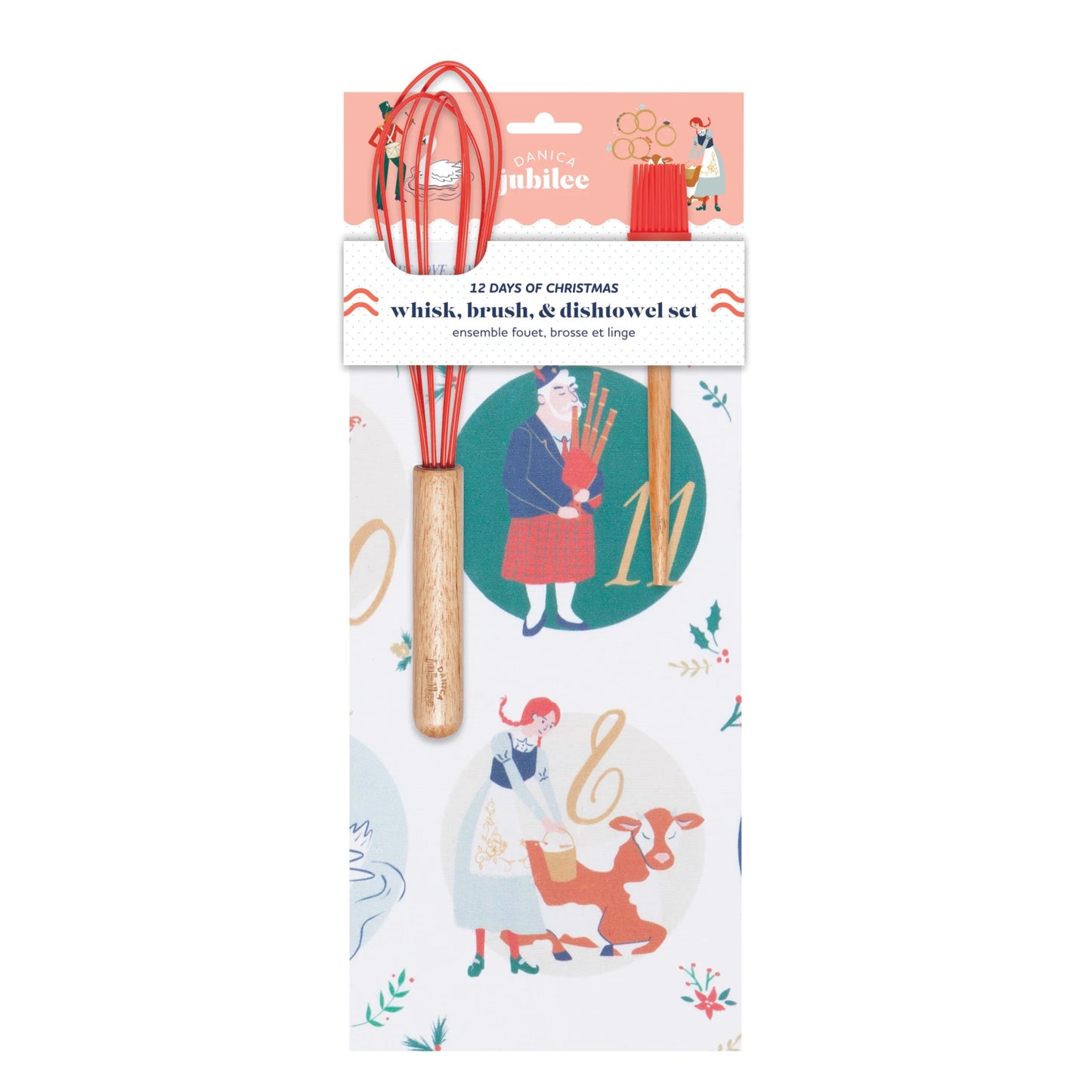 12 Days of Christmas Whisk Brush and Dishtowel Set of 3