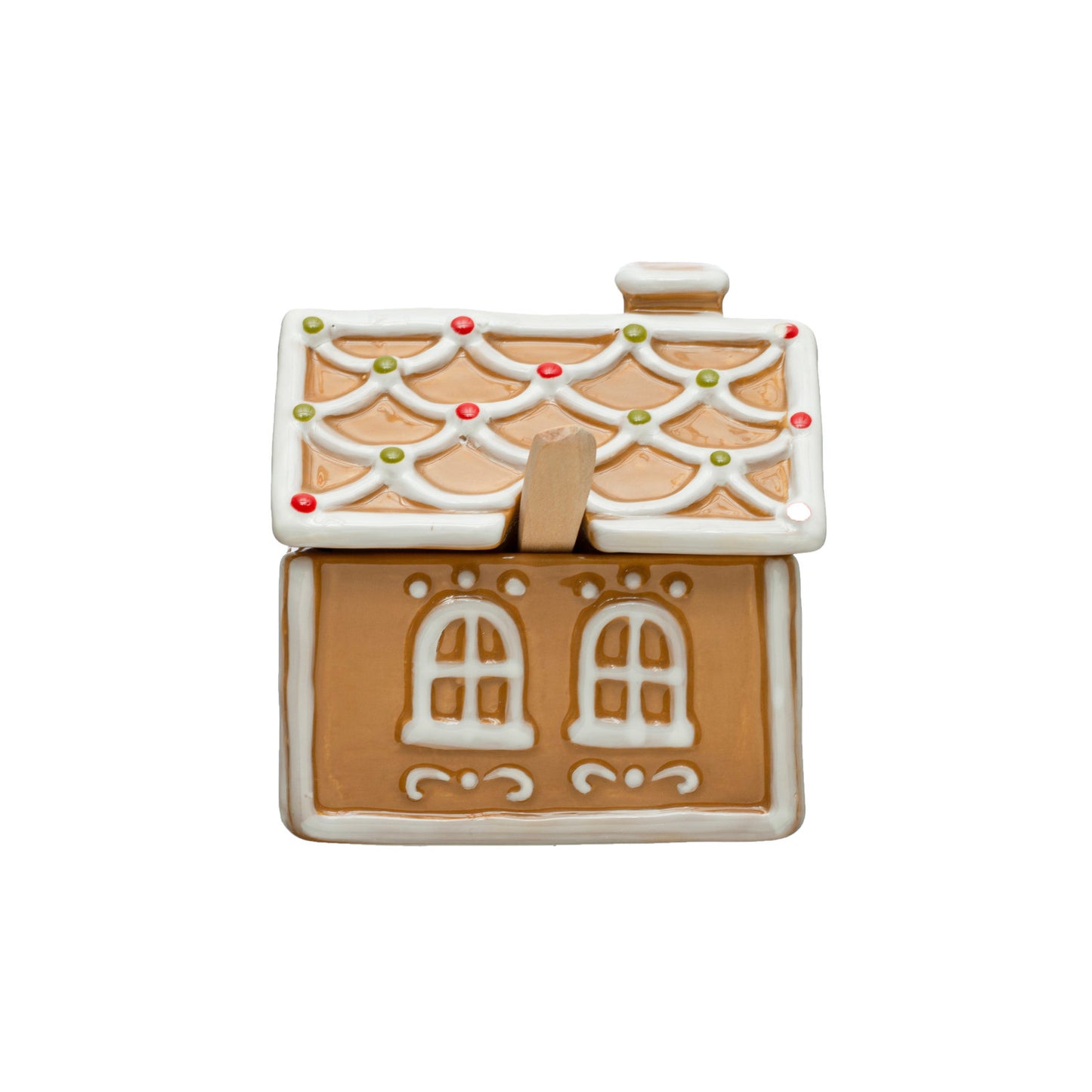 Sugar Pot w/ Wooden Spoon - Gingerbread House