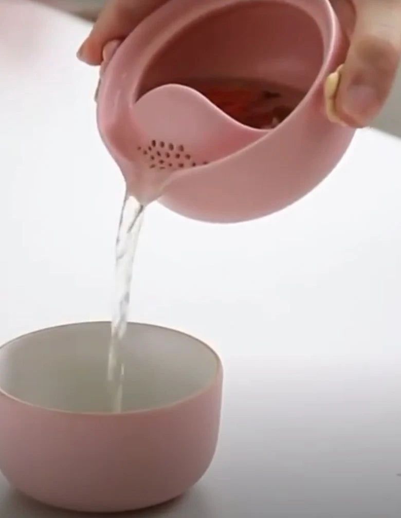 Flower tea set with a travel case  PINK