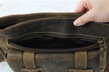 Distressed Brown Leather Front Buckle Pocket Crossbody bag