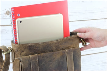 Distressed Brown Leather Front Pocket Crossbody Bag