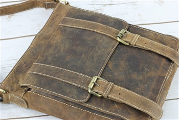 Distressed Brown Leather Front Pocket Crossbody Bag