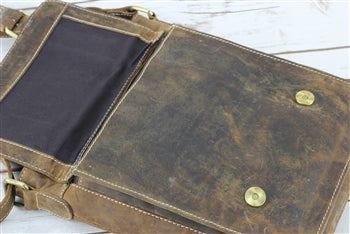 Distressed Brown Leather Front Pocket Crossbody Bag