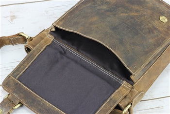 Distressed Brown Leather Front Pocket Crossbody Bag
