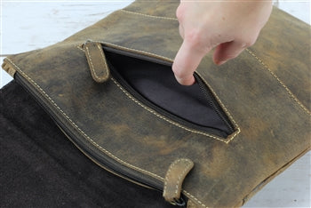 Distressed Brown Leather Slim Flap Over Crossbody Bag