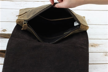 Distressed Brown Leather Slim Flap Over Crossbody Bag