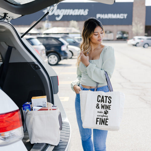 Twill Gift Bag Cats & Wine - 100% Cotton