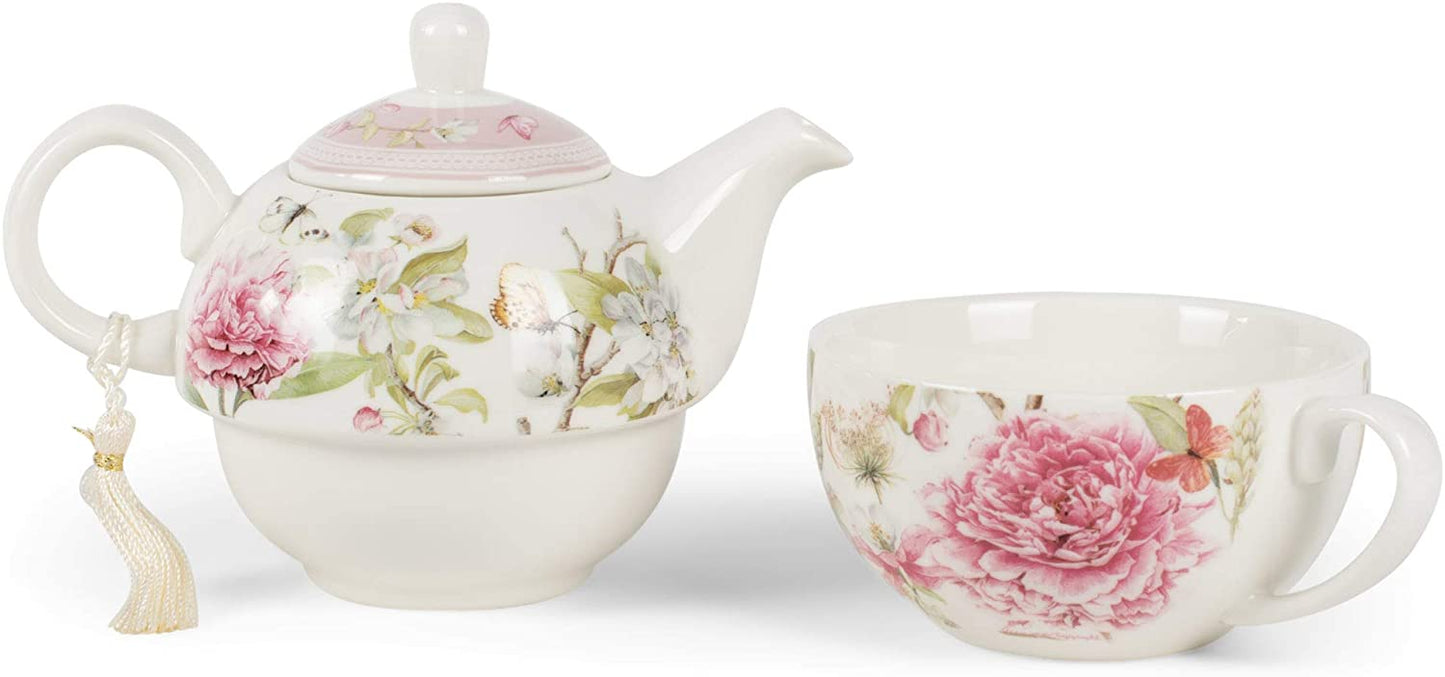 5.8" Porcelain Tea for One, Pink Peony