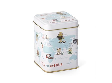 Tea Tin "Tea around the World", 3.5 oz (100g) square